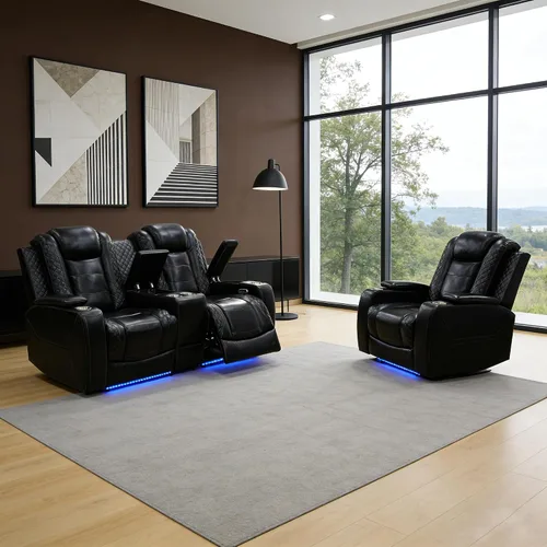Miniatura 27 de Sofá reclinable individual eléctrico para muebles de sala de estar, silla reclinable de cuero con luces LED, puertos USB, almacenamiento oculto