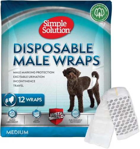 Simple Solution Envolturas desechables para macho, bandas absorbentes a prueba de fugas para el vientre para perros, ayuda para la incontinencia,