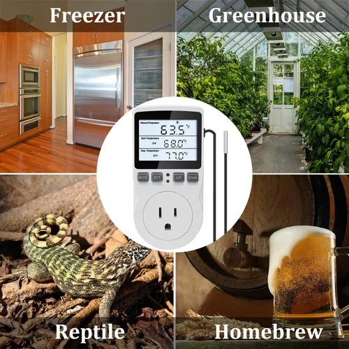 Miniatura 8 de KETOTEK Termostato de enchufe controlador de temperatura digital con retroiluminación LCD 120V, enchufe de control de temperatura de calefacción