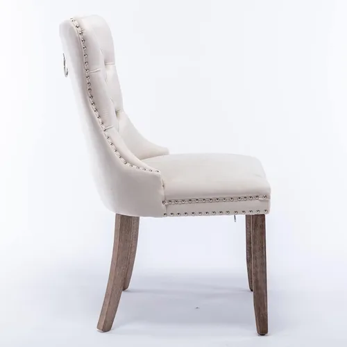 Miniatura 6 de i-POOK Juego de 2 sillas de comedor tapizadas de terciopelo, sillas de comedor con respaldo de alas con tirador de anillo, ribete de cabeza de clavo