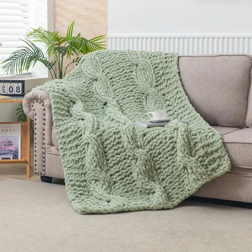 Miniatura 50 de WESHIONGOO Manta de Punto Grueso Throw 40"*40" (101.6cm*101.6cm) Mantas de Punto para Sofá Cama Manta Suave Esponjosa con Hilo Chenille Jumbo Grueso