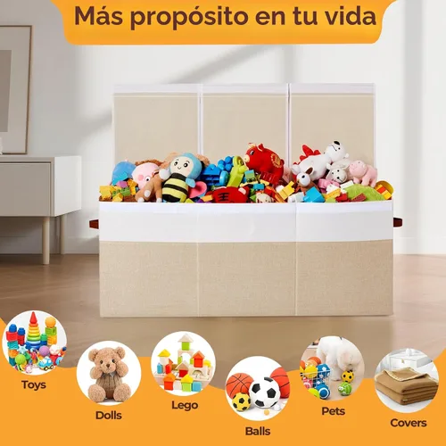 Miniatura 5 de Caja de juguetes extragrande, plegable y resistente de 150 litros con tapa, organizador de almacenamiento para niños de 40 x 14 x 16 pulgadas, baúl