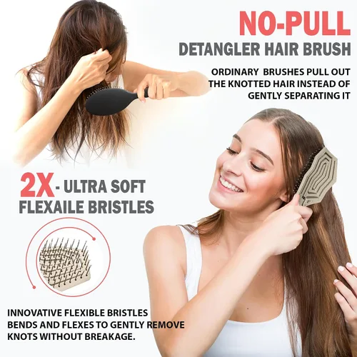 Miniatura 2 de Fiora Naturals Cepillo desenredante para el cabello, 100% cepillo desenredante biológico con cerdas ultrasuaves, se desliza a través de los enredos