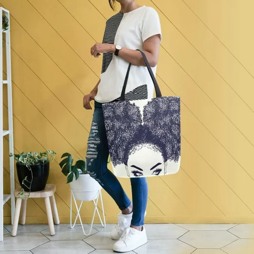 Miniatura 5 de ALAZA Bolso de mano grande de la lona Mujer afroamericana con el bolso del hombro de las compras del pelo rizado