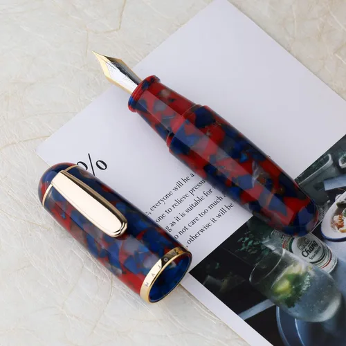 Miniatura 4 de Majohn Q1 Pluma estilográfica, plumín extrafino, azul y rojo, acrílico, gotero de Hombre Gordito, recarga de bolsillo de gran capacidad Azul Rojo