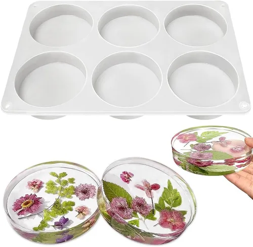 RESINWORLD Moldes de posavasos redondos profundos de 6 cavidades, moldes de silicona de 4 pulgadas para resina epoxi, moldes de resina de posavasos