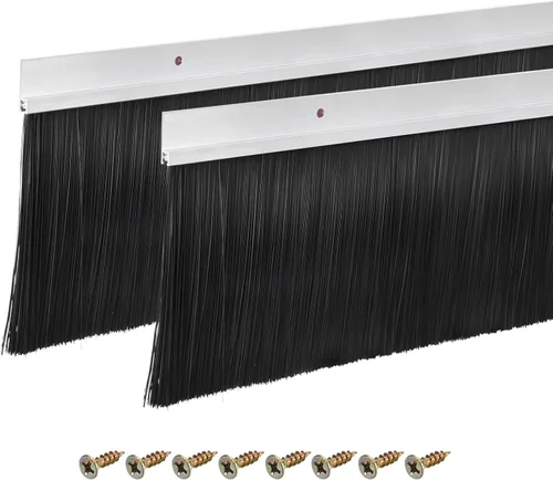 Miniatura 30 de uxcell 2 piezas cepillo de puerta barrido inferior forma H base de aleación de aluminio con cepillo de nailon de 0.4 pulgadas para hogar, industrial