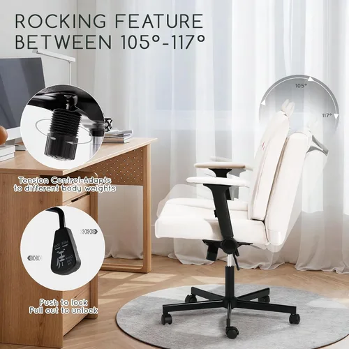 Miniatura 5 de HOMREST Silla cruzada con brazos y ruedas, silla de oficina de patas cruzadas de tamaño grande con asiento extra ancho y cojín de respaldo flexible