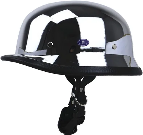 Miniatura 3 de Casco de media carcasa para motocicleta, aprobado por DOT, espejo plateado cromado, portátil, estilo alemán, casco retro para hombres y mujeres