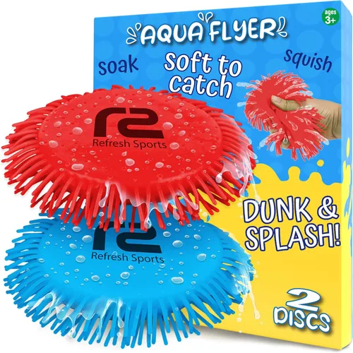 Juegos de playa Disco volador para piscina: 2 paquetes de discos de agua para niños - Empapa el objetivo al impacto - Los mejores juguetes de Rojo y