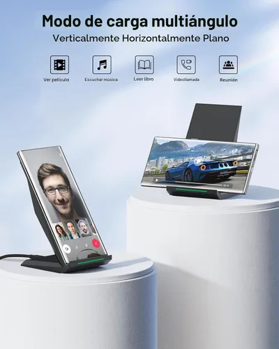 Miniatura 5 de NANAMI Cargador inalámbrico rápido con cargador de teléfono USB, soporte de carga certificado Qi con adaptador QC3.0 7.5W compatible con iPhone
