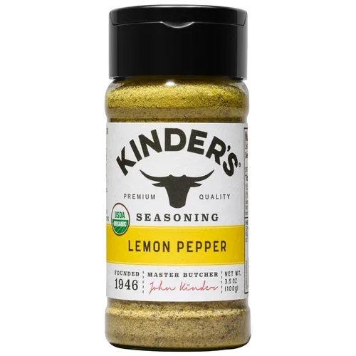 Kinder's Pimienta Negra Agrietada y Limón Orgánico, Condimento de Calidad Premium, Sin MSG y Certificado Orgánico por USDA, 3.5 oz