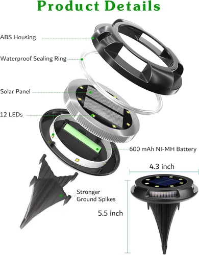 Miniatura 6 de Biling - Estacas solares para camino, 12 paquetes de luces solares brillantes azules para exteriores, impermeables para el patio, camino, jardín