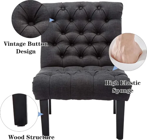 Miniatura 7 de Alunaune Silla de sala de estar, silla decorativa moderna, tapizada sin brazos, silla de dormitorio, sofá y respaldo de tela, sillón reclinable