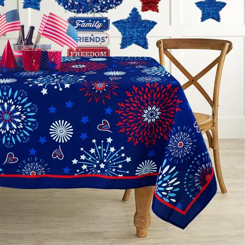 Miniatura 10 de Mantel floral impermeable, mantel de campo francés ovalado azul y amarillo, 54 x 72 pulgadas, resistente a las arrugas y lavable, perfecto