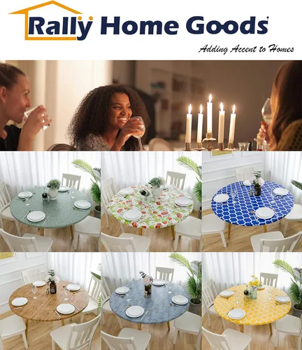 Miniatura 8 de Rally Home Goods Mantel redondo de vinilo ajustable para interiores y exteriores, respaldo de franela, borde elástico, cubierta de plástico Mármol