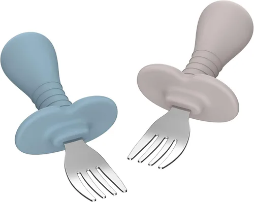 Miniatura 10 de Juego de 4 tenedores para bebés, utensilios de autoalimentación con asas de silicona suave, acero inoxidable 18/8, antiestrangulamiento y sin BPA 4