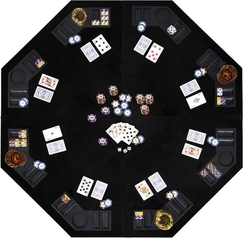 48" 8-Player Foldable Poker Table Top Black, Casino Texas Hold'em Layout, Portable Anti-Slip Blackjack Poker Table Mat with Carrying Bag for Family