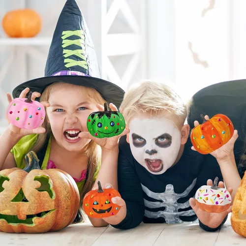 Miniatura 4 de Winlyn 8 juegos de pintura de calabaza de 4 pulgadas, manualidades de otoño, pintar tus propias calabazas de Halloween, calabazas de espuma blanca