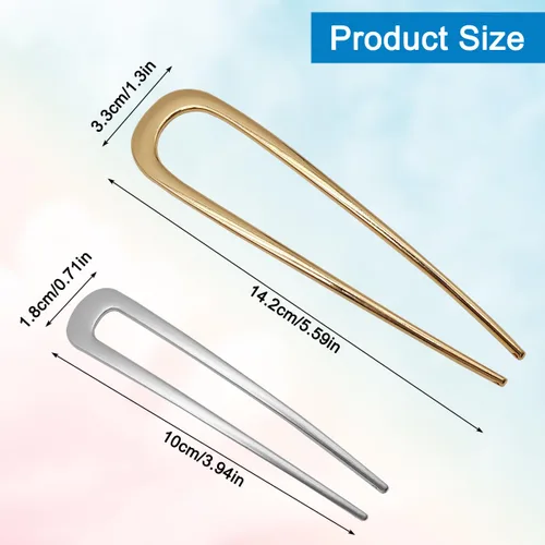 Miniatura 2 de 5 horquillas de metal francés para mujeres y niñas, 5.5 pulgadas y 3.9 pulgadas, horquillas de pelo en forma de U para moños, accesorios de peinado