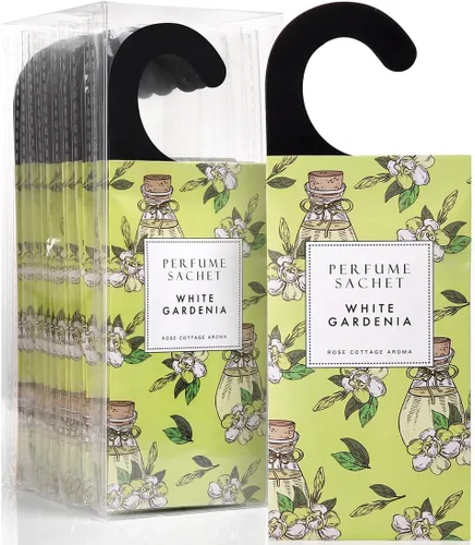 ROSE COTTAGE 12 paquetes grandes de bolsitas de deodorizador colgante con aroma a gardenia blanca para armario, ambientador de larga duración,