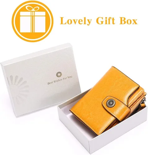 Miniatura 7 de FALAN MULE - Cartera pequeña plegable para mujer de cuero genuino, compacta, con bloqueo RFID, Aa_Yellow), 5206