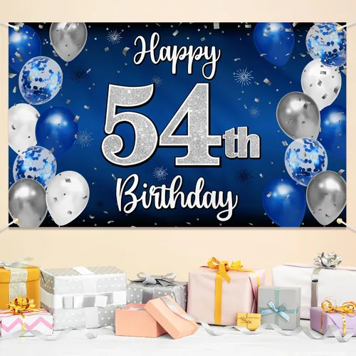Miniatura 230 de Decoración de feliz cumpleaños 35, globo azul y plateado de 35 años, cartel grande de telón de fondo de cumpleaños, suministros para fiesta de 35th
