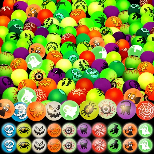 Miniatura 8 de 72 bolas que rebotan que brillan en la oscuridad, suministros de recuerdos de fiesta de Halloween, 8 diseños temáticos de Halloween para recompensas
