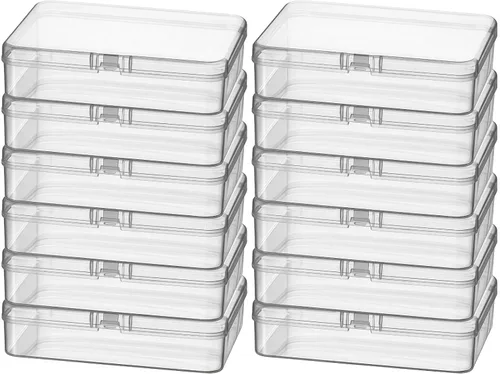 Miniatura 8 de 100 unidades de cajas de almacenamiento rectangulares mini de plástico transparente con tapa con bisagras para cuentas y otros artículos pequeños