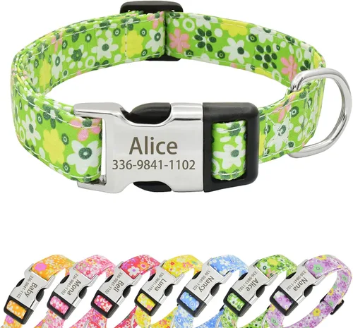 Miniatura 16 de Collares de perro florales personalizados con nombre, collares suaves personalizados con hebilla grabada para perros pequeños, medianos y grandes