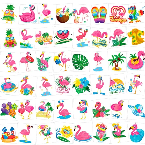 Miniatura 2 de HOWAF 96 tatuajes temporales de flamenco de verano para niños, suministros de fiesta de flamenco, tatuajes para niñas, decoraciones de fiesta