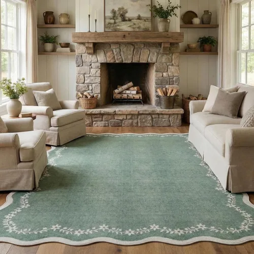 Miniatura 70 de GarveeHome Alfombra de entrada festoneada, 2 x 3, color azul sólido, lavable, alfombra floral para entrada interior, alfombra floral antideslizante