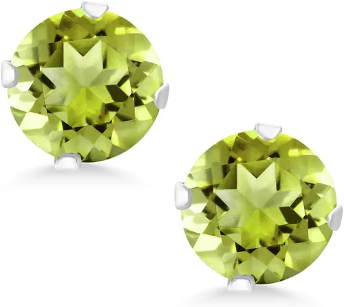 Miniatura 3 de Aretes de plata de ley con piedras preciosa de peridoto verde de 1 quilates y 1/4", para mujer