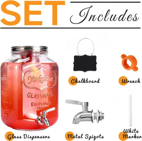 Miniatura 7 de Dispensador de bebidas de vidrio de 2 galones para fiestas, dispensador de bebidas, dispensador de limonada con espita de acero inoxidable 304, a