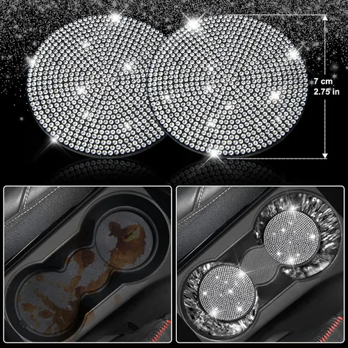 Miniatura 6 de CAR PASS Juego de fundas de asiento de coche con diamantes brillantes de 11 piezas, accesorios de coche con diamantes brillantes para mujer, funda