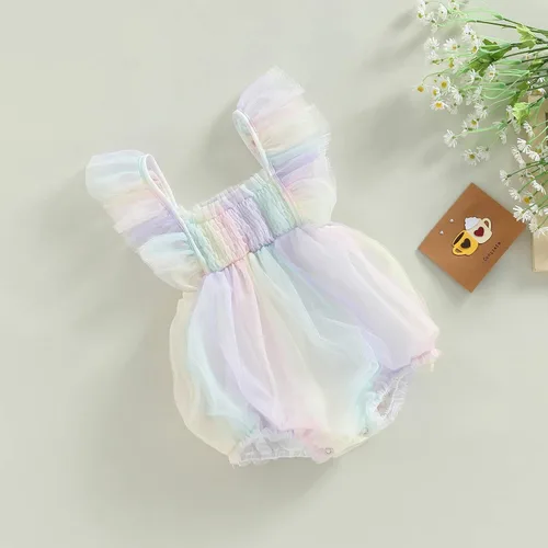 Miniatura 3 de Sasaerucure Traje de verano para bebé niña, sin mangas, mameluco de encaje tutú, mameluco de una pieza con volantes