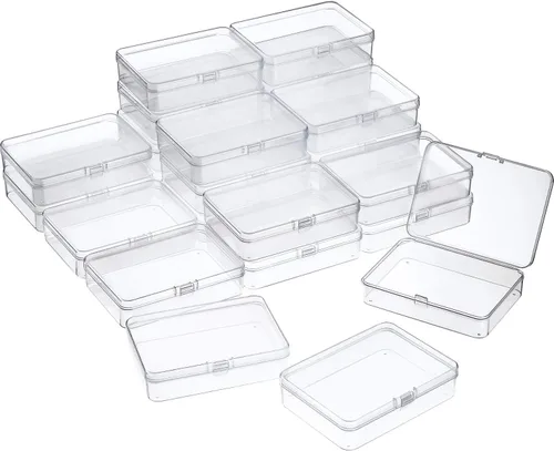 Miniatura 17 de 24 paquetes de recipientes pequeños de plástico transparente para almacenamiento de cuentas con tapa con bisagras para almacenamiento de objetos