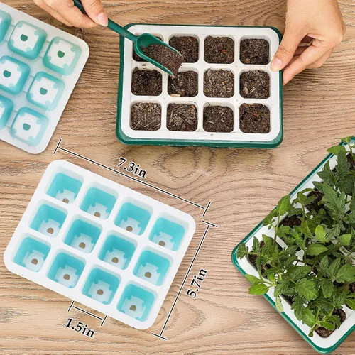 Miniatura 5 de Hanaoyo 5 bandejas reutilizables para iniciación de semillas, kit de inicio de semillas de 60 celdas con células flexibles emergentes, bandejas