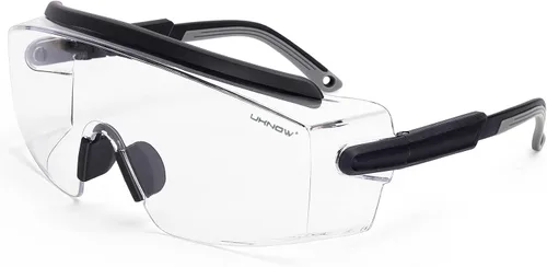 UKNOW Gafas de Seguridad Sobre Lentes, Gafas de Seguridad Antiempañamiento con Lente Envolvente Transparente, Gafas Protectoras ANSI Z87.1 Negro