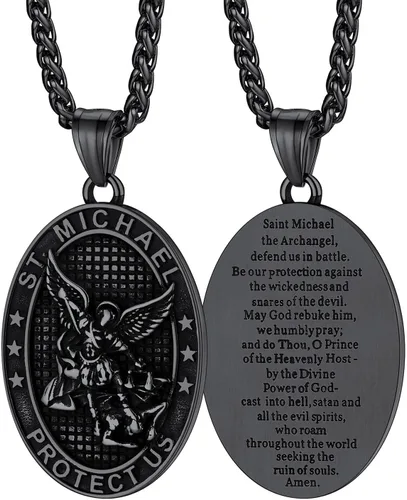 Miniatura 11 de FaithHeart Collar de San Miguel, acero inoxidable, chapado en oro de 18 quilates, amuleto colgante de San Miguel Arcángel para hombres y mujeres