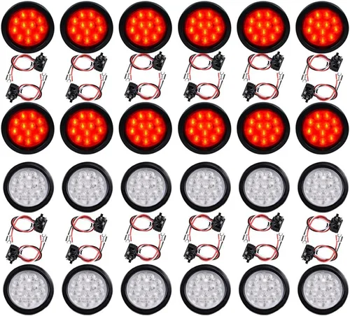Miniatura 69 de Kit de tapones de cableado con cubierta de hule para luz trasera LED redonda de 4", 12 ledes, para RV, camioneta Luz roja - Lente transparente