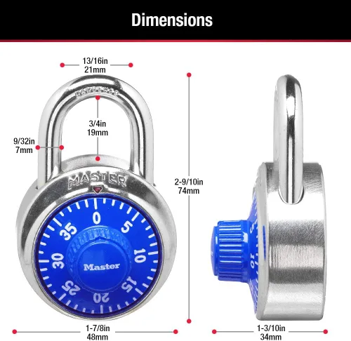 Miniatura 6 de Cerradura de combinación Master Lock para casilleros de gimnasio – Candado de combinación para casillero Master Lock, paquete, azul – La cerradura