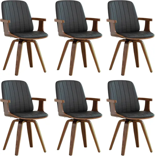Miniatura 9 de Juego de 2 sillas de comedor giratorias, modernas de mediados de siglo con artesanía de nogal, piel sintética tapizada, brazos y patas de madera