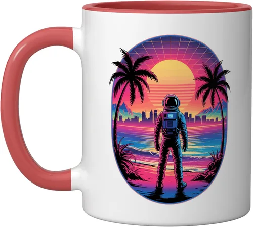 Miniatura 5 de Vaporwave Synthwave Astronaut Spaceman Science Space Ceramic Mug, Black/White