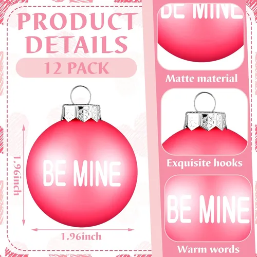 Miniatura 5 de DoubleFill 12 adornos de bolas para el día de San Valentín para árbol, de 1.96 pulgadas, decoraciones colgantes de San Valentín, bolas de plástico