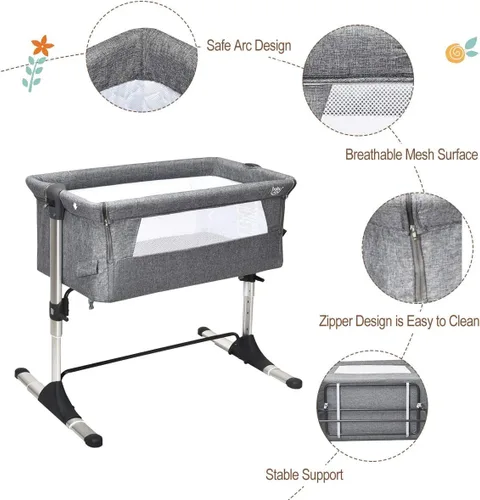 Miniatura 6 de BABY JOY Cuna de noche para bebé, cuna portátil de viaje con bolsa de transporte, cuna para recién nacidos para bebés, cuna para niños con colchón