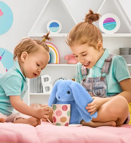 Miniatura 5 de DolliBu Peluche de conejo azul bebé, animal de peluche súper suave, adorable juguete realista de conejo para niños y niñas, bonito conejo de peluche