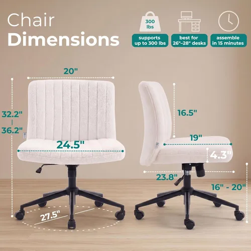 Miniatura 2 de NYPOT Silla de escritorio sin brazos con ruedas para sentarse entrecruzada, silla sin brazos anchos con patas cruzadas, taburete giratorio ajustable