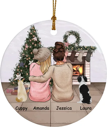 Miniatura 10 de Adorno de Navidad familiar personalizado 2022, nombre personalizado de raza, gato, perro, para pareja de Navidad, círculo redondo, adorno