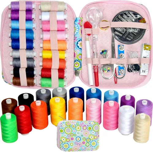 Miniatura 11 de Kit de costura con estuche, suministros de costura portátiles para el hogar, viajero, adultos, principiantes, emergencia, contiene 18 hilos